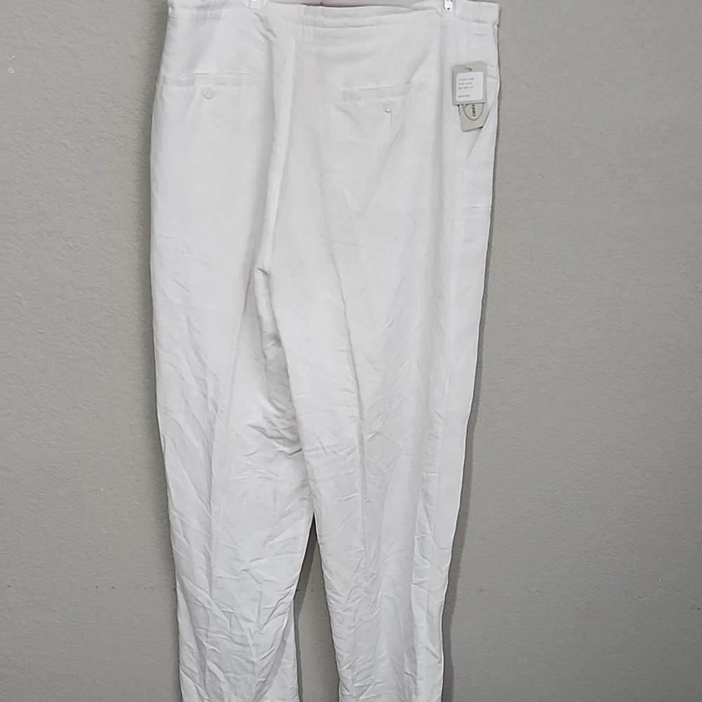 Linea Uomo White Slacks Drawstring Button Pants Beach Business Summer SPOTS